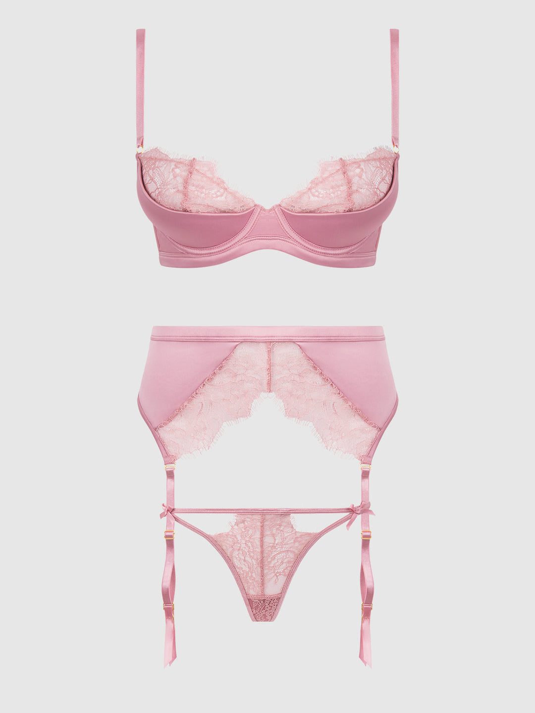 Blair Satin &amp; Lace Bra, Garter &amp; G-String Set from Love It Curvy