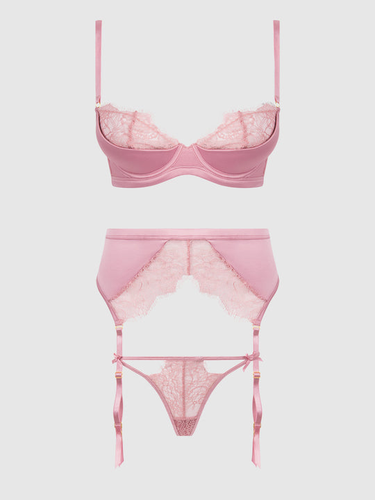 Blair Satin & Lace Bra, Garter & G-String Set from Love It Curvy