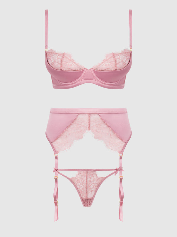 Blair Satin & Lace Bra, Garter & G-String Set from Love It Curvy