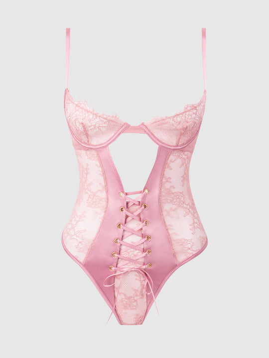 Blair Satin & Lace Corseted Underwire Teddy from Love It Curvy