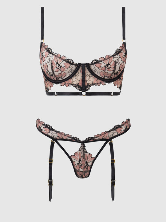Nova Blacklight Lace Bra & Gartered Thong Set from Love It Curvy