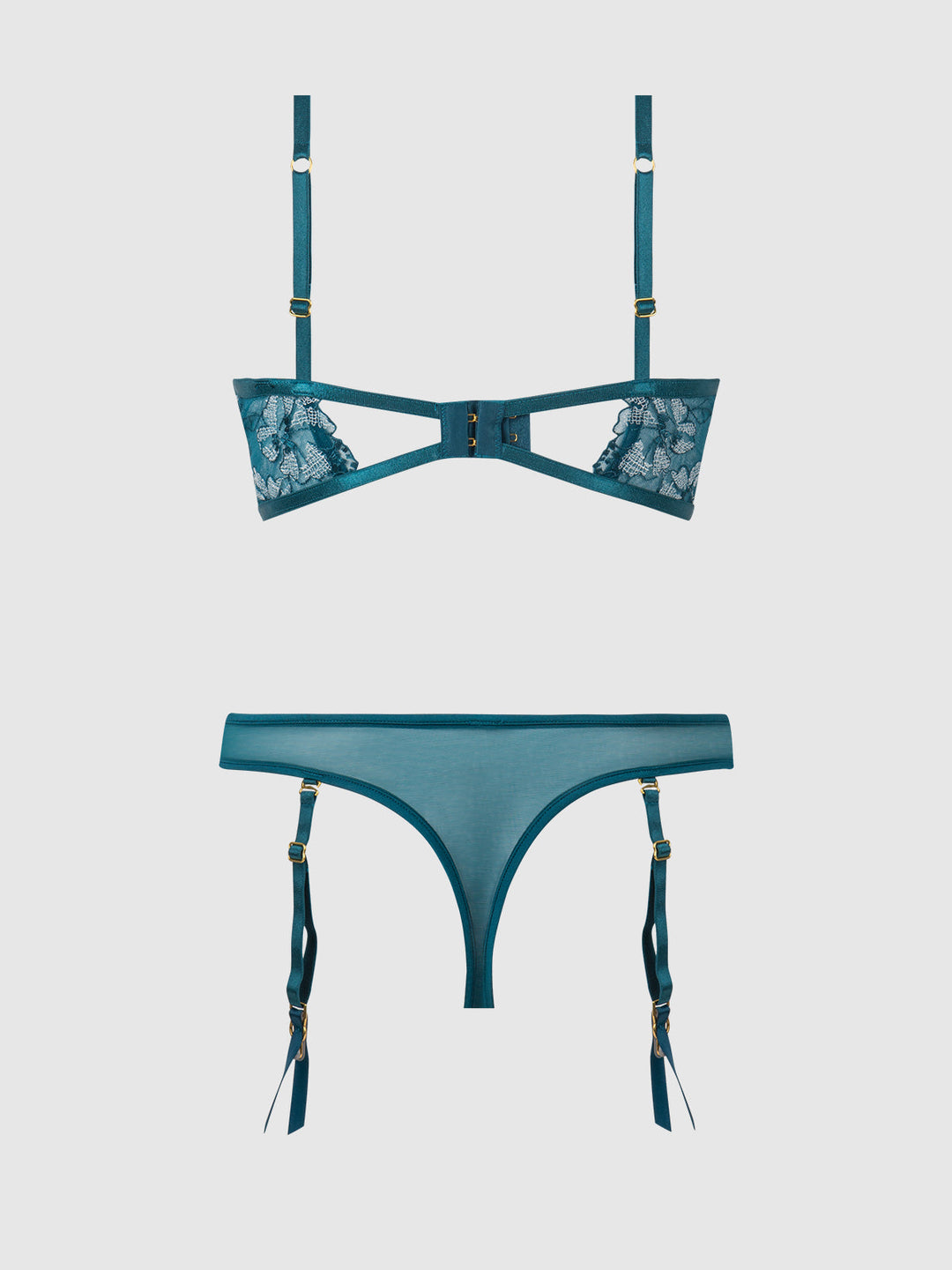 Nova Blacklight Lace Bra &amp; Gartered Thong Set from Love It Curvy