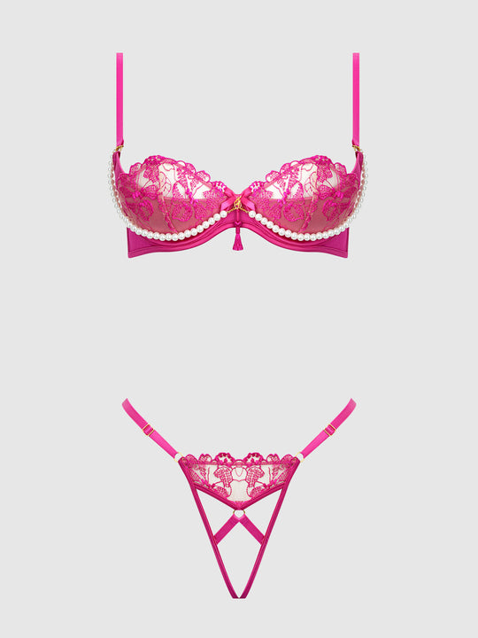 Nova Blacklight Lace Bra & Crotchless G-String Set from Love It Curvy