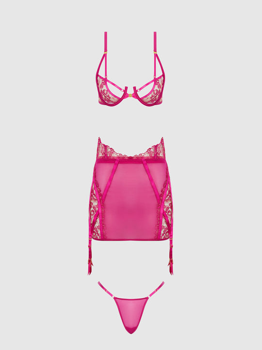 Nova Blacklight Lace Bra, Skirt & G-String Set from Love It Curvy