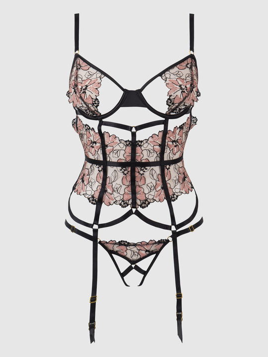 Nova Blacklight Lace Corset & Crotchless G-String Set from Love It Curvy