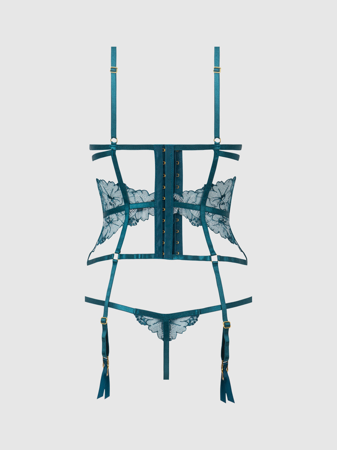 Nova Blacklight Lace Corset &amp; Crotchless G-String Set from Love It Curvy