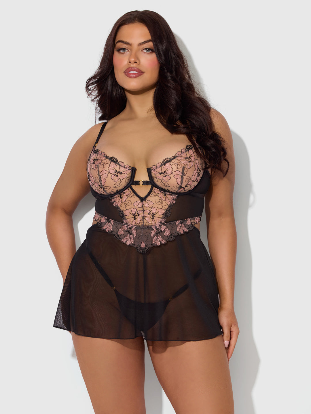 Nova Blacklight Lace Babydoll &amp; G-String Set from Love It Curvy