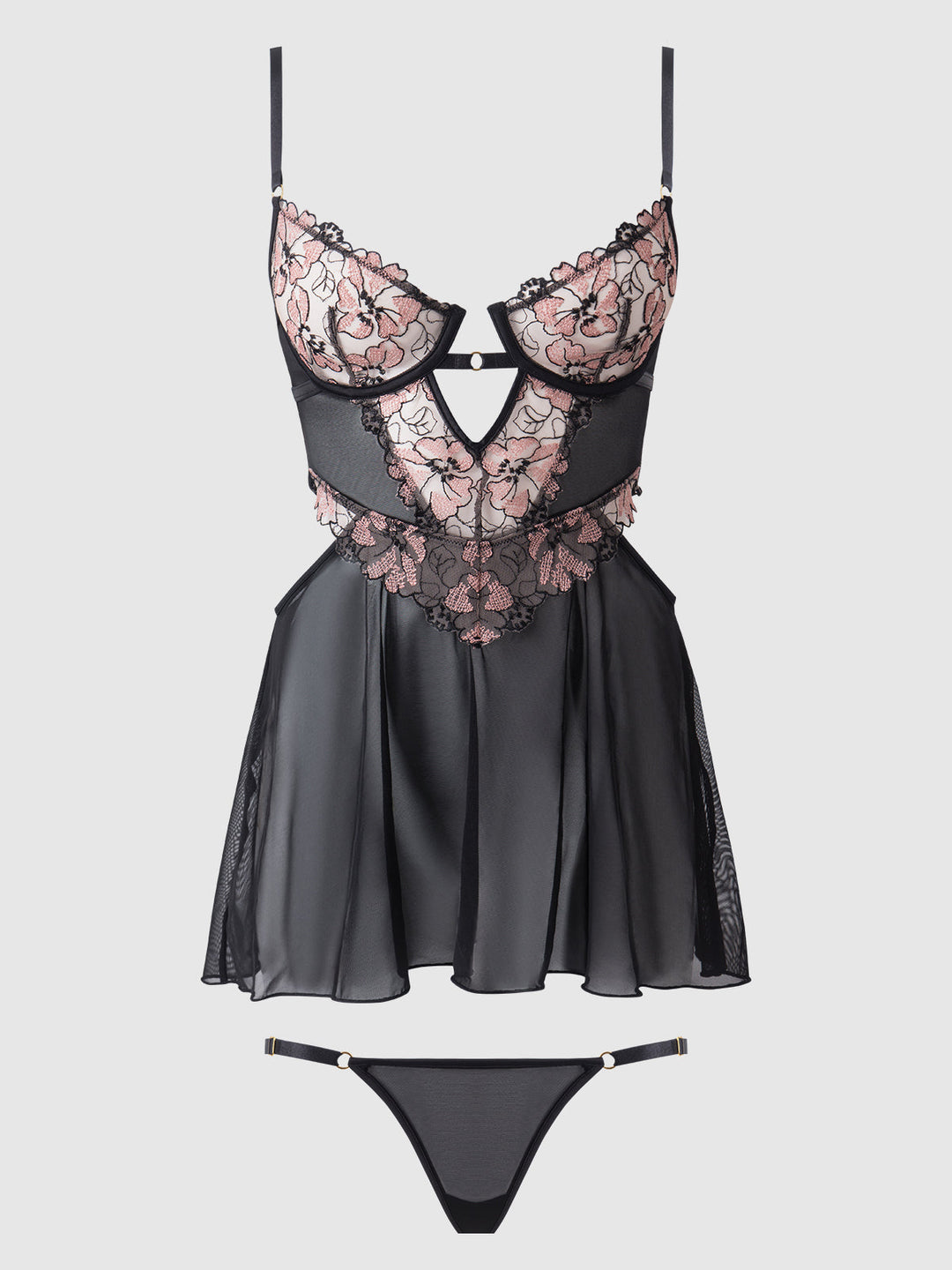 Nova Blacklight Lace Babydoll &amp; G-String Set from Love It Curvy