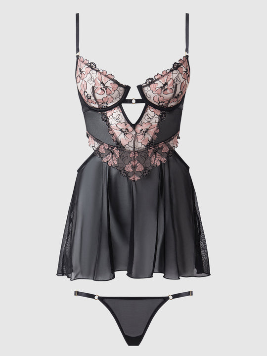 Nova Blacklight Lace Babydoll & G-String Set from Love It Curvy