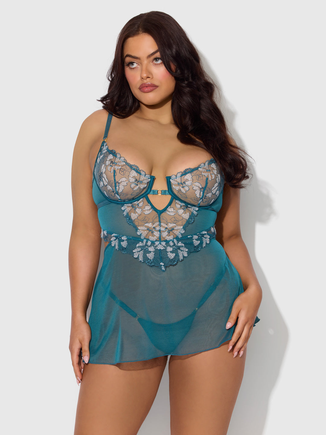 Nova Blacklight Lace Babydoll &amp; G-String Set from Love It Curvy