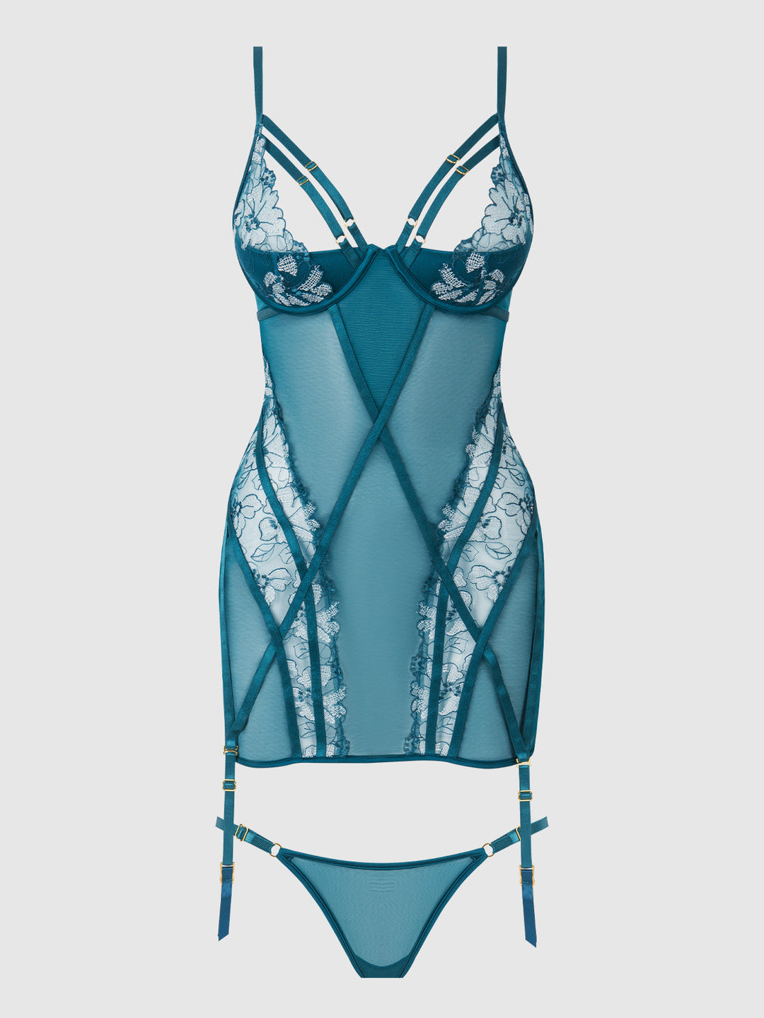 Nova Blacklight Lace Chemise &amp; Thong Set from Love It Curvy