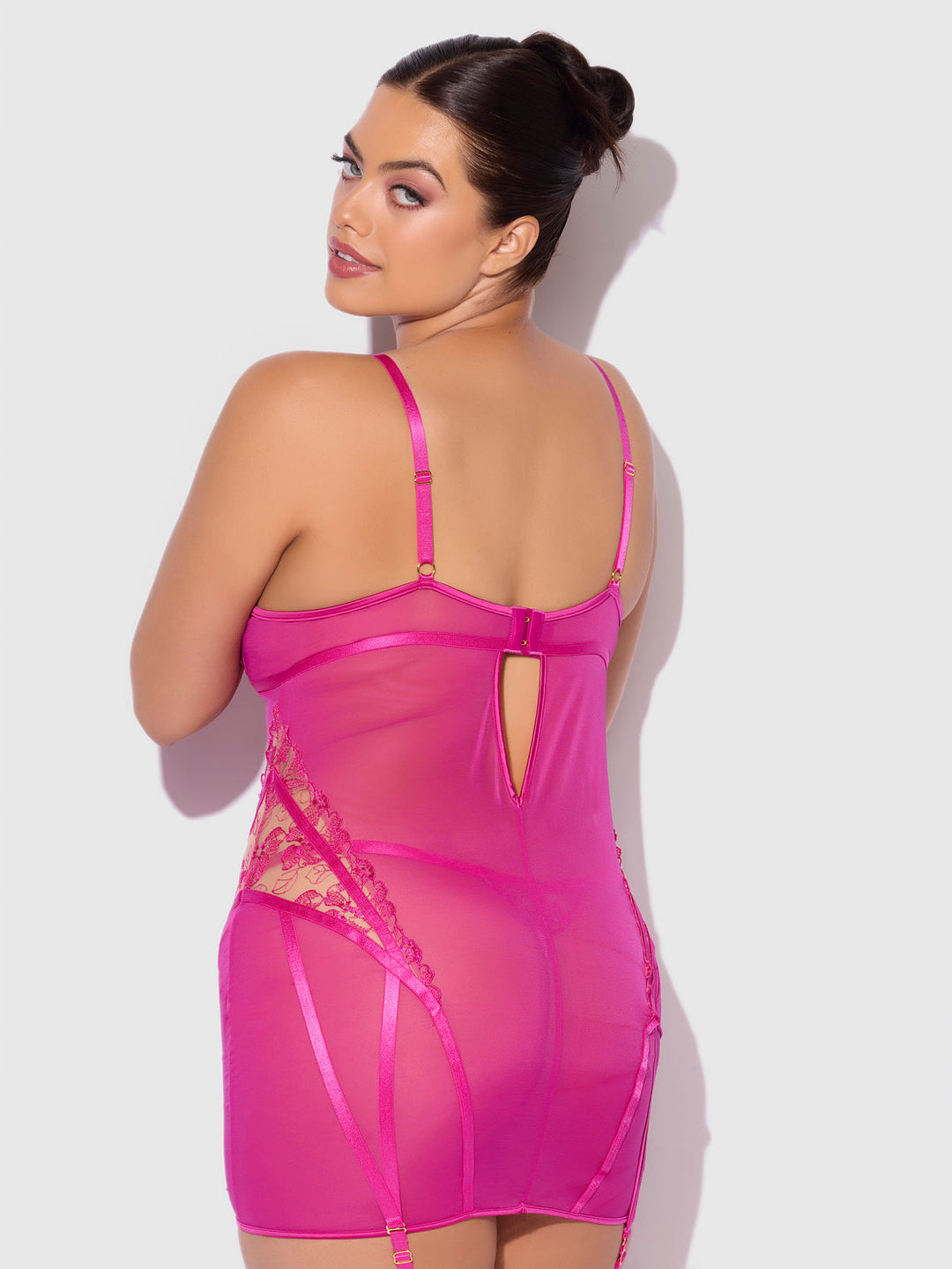 Nova Blacklight Lace Chemise &amp; Thong Set from Love It Curvy