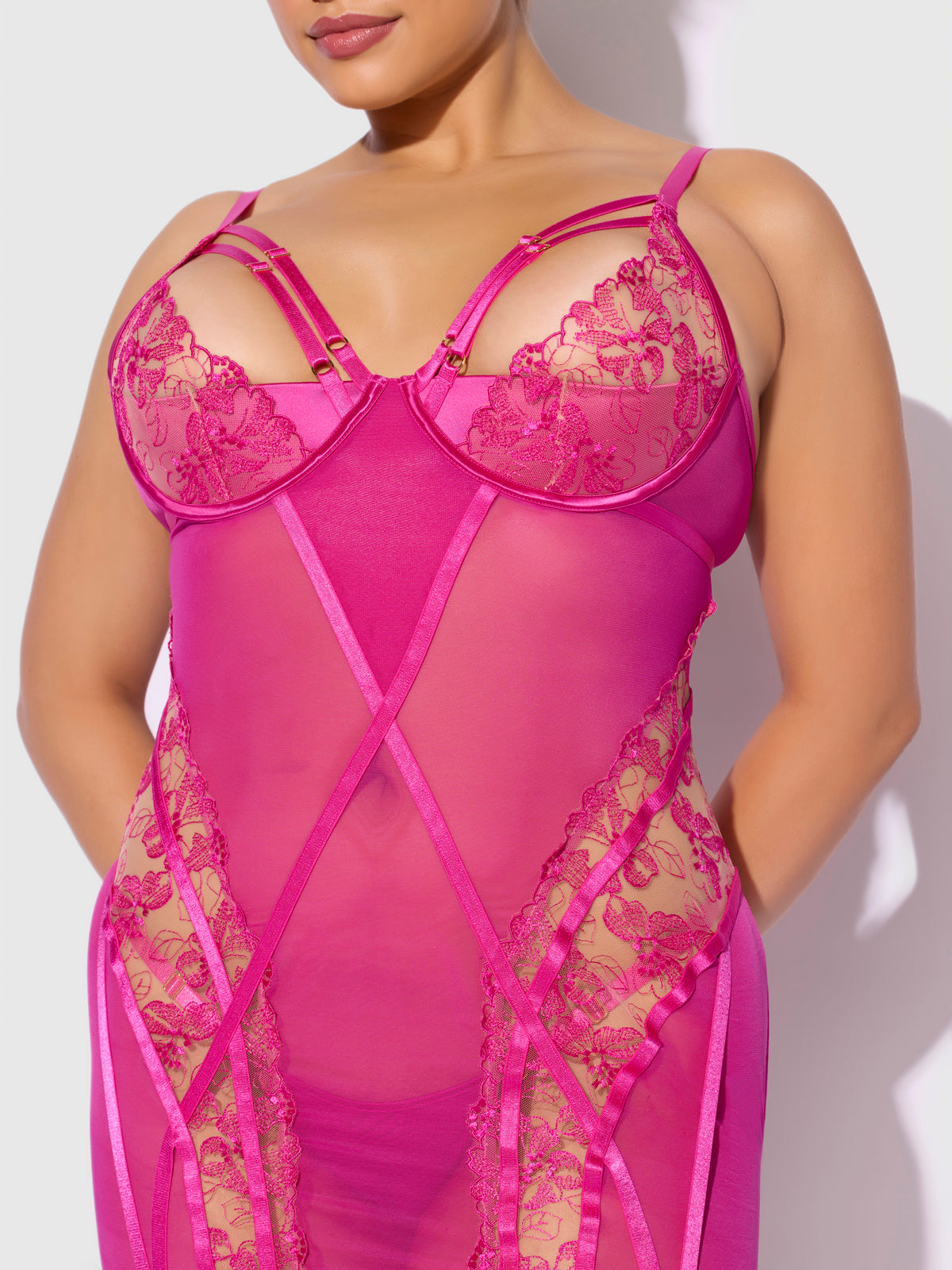 Nova Blacklight Lace Chemise & Thong Set from Love It Curvy