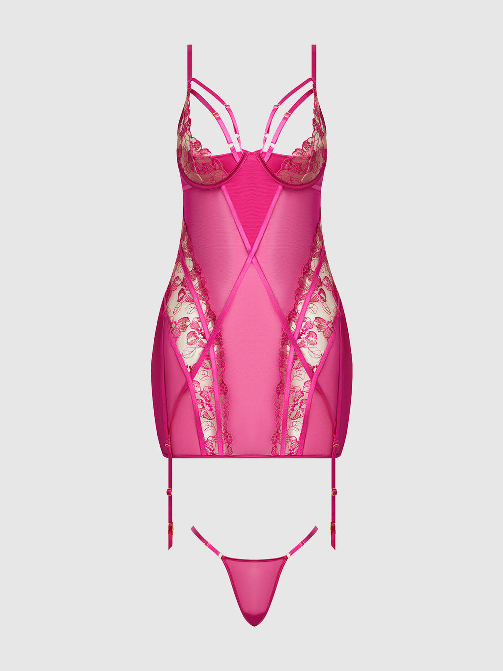 Nova Blacklight Lace Chemise & Thong Set from Love It Curvy