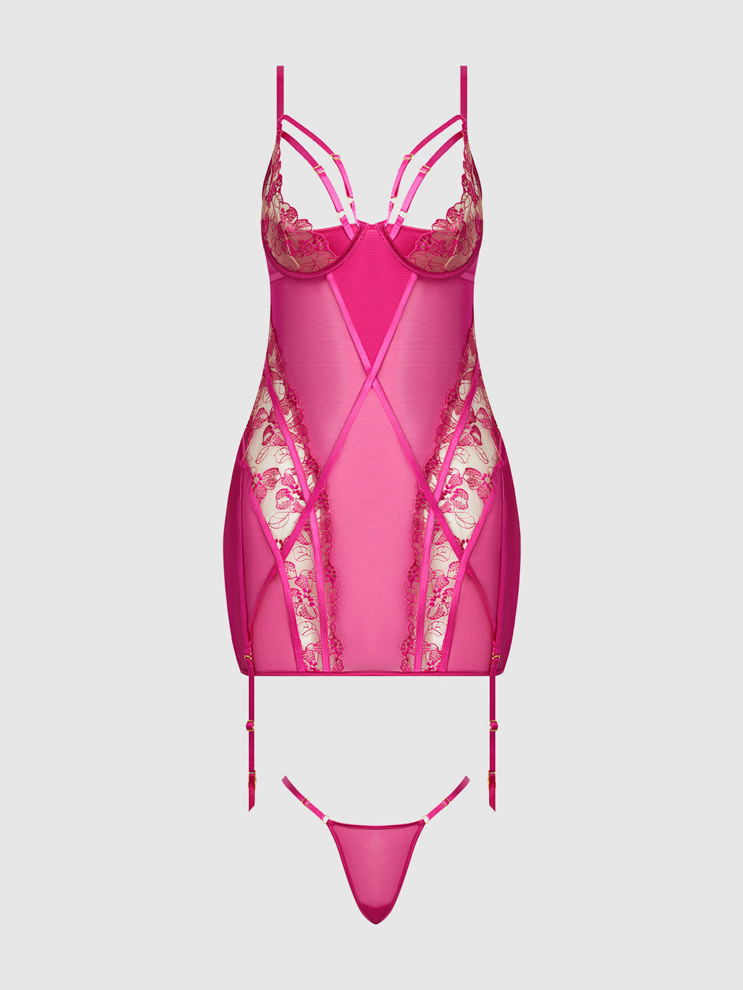 Nova Blacklight Lace Chemise &amp; Thong Set from Love It Curvy