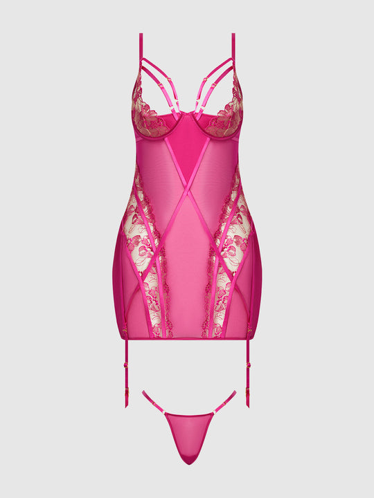 Nova Blacklight Lace Chemise & Thong Set from Love It Curvy