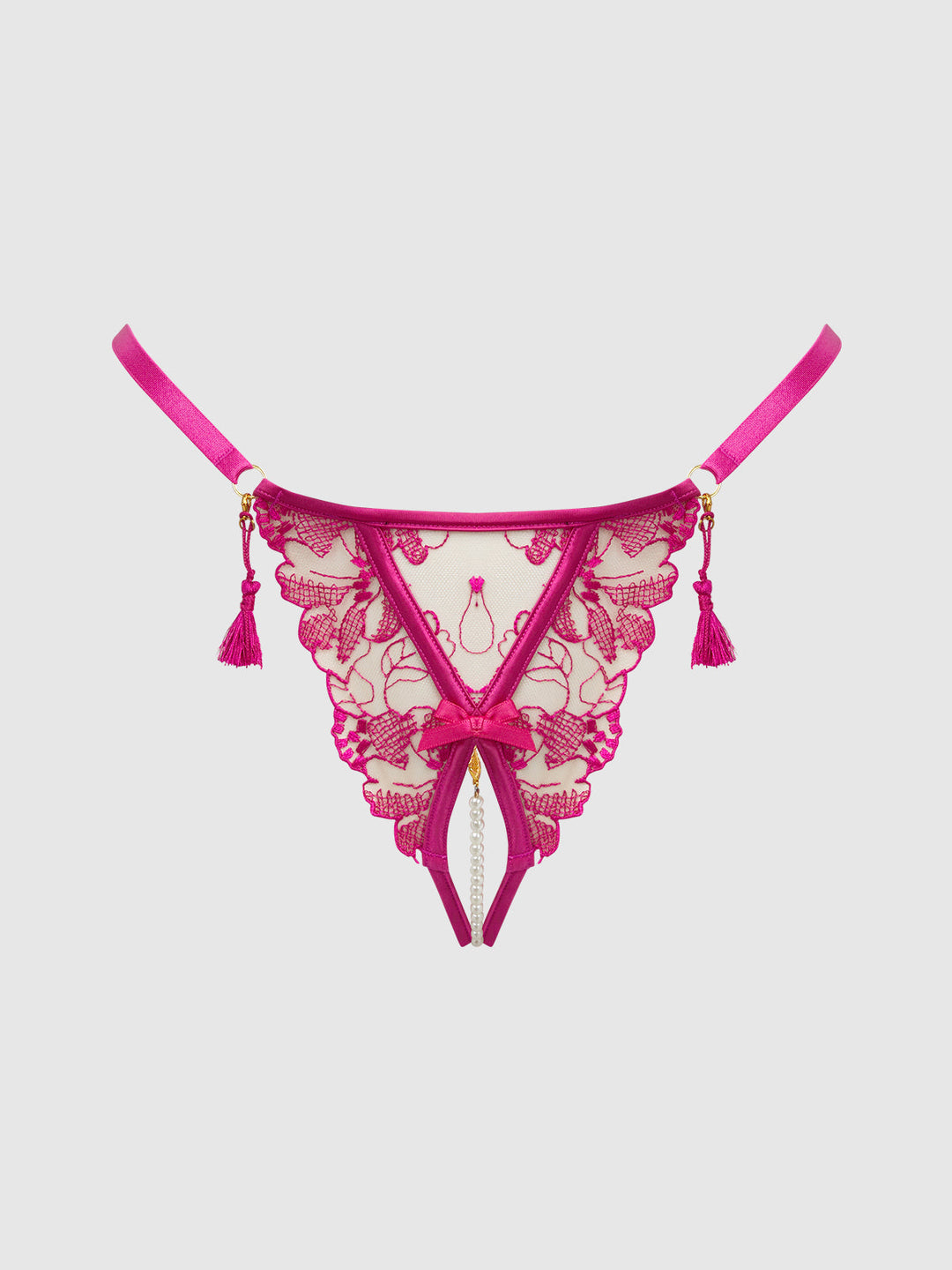 Nova Blacklight Lace Crotchless Pearl G-String from Love It Curvy