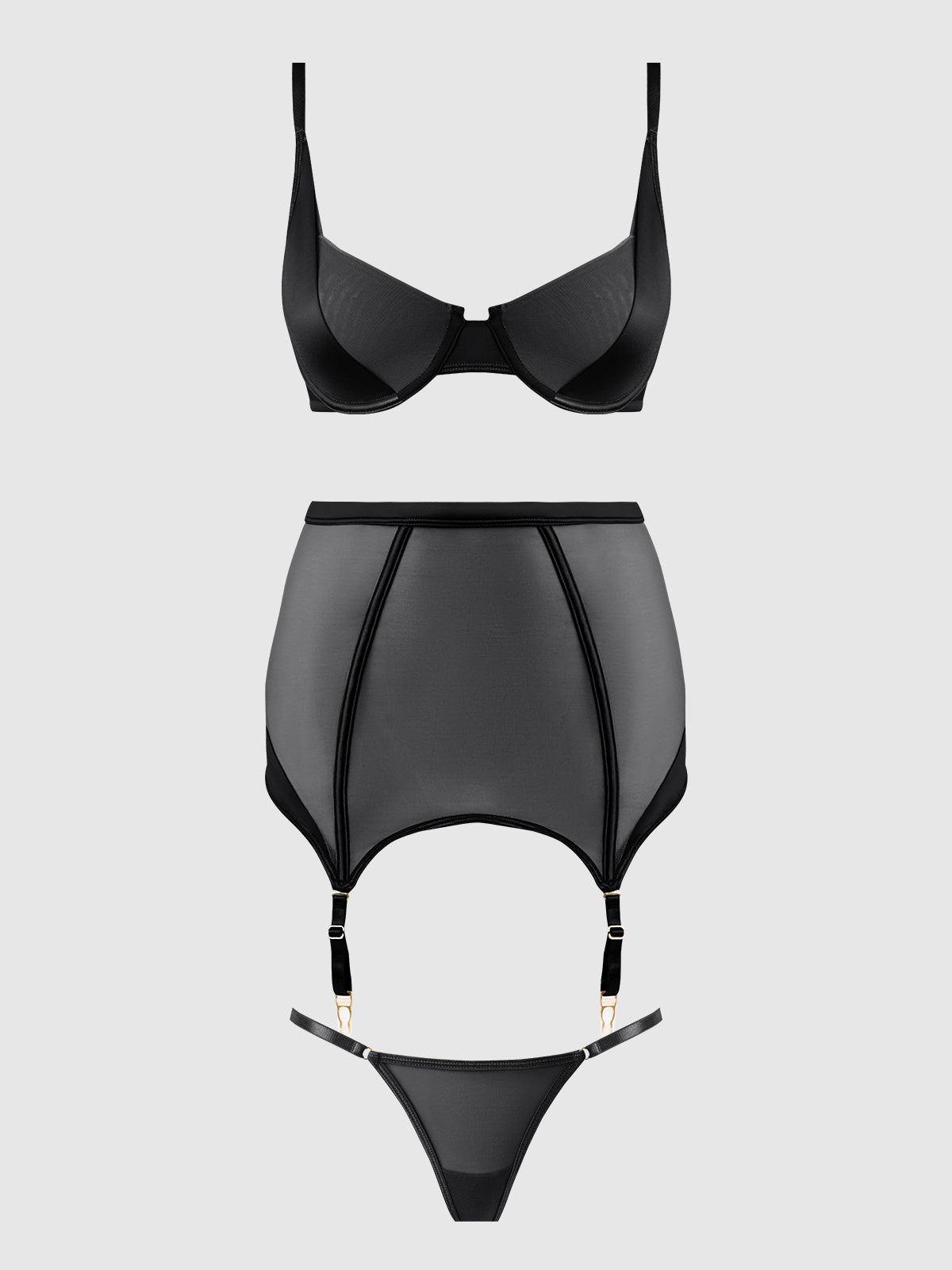 Raquel Mesh & Silky Micro Bra, Garter Skirt & G-String Set | Love It Curvy Secondary image