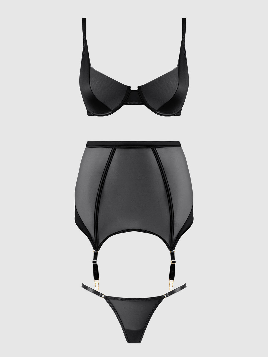 Raquel Mesh &amp; Silky Micro Bra, Garter Skirt &amp; G-String Set from Love It Curvy