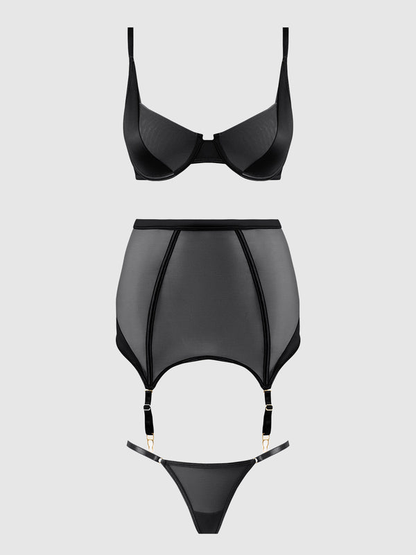 Raquel Mesh & Silky Micro Bra, Garter Skirt & G-String Set from Love It Curvy