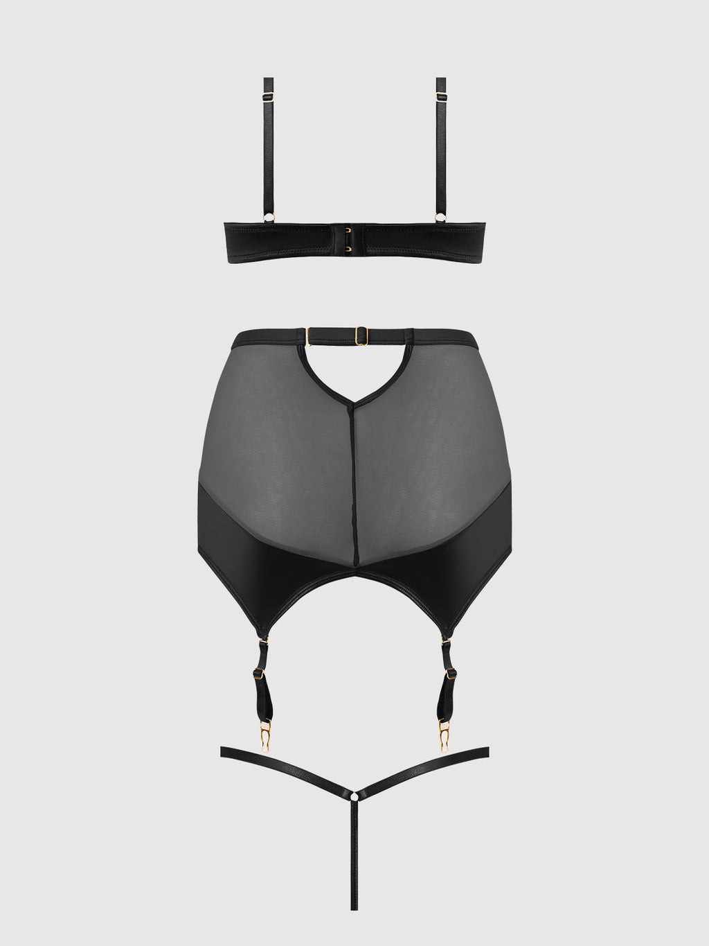 Raquel Mesh & Silky Micro Bra, Garter Skirt & G-String Set from Love It Curvy