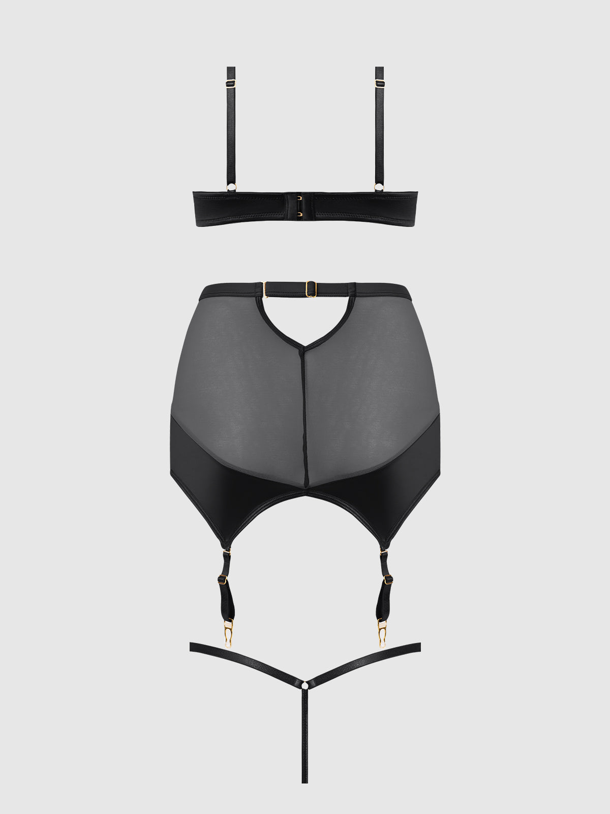 Raquel Mesh & Silky Micro Bra, Garter Skirt & G-String Set from Love It Curvy
