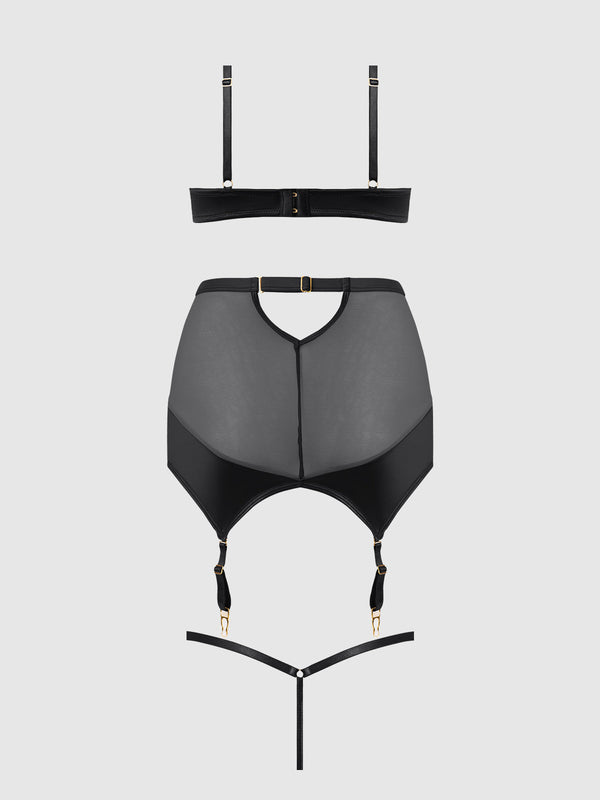 Raquel Mesh & Silky Micro Bra, Garter Skirt & G-String Set from Love It Curvy