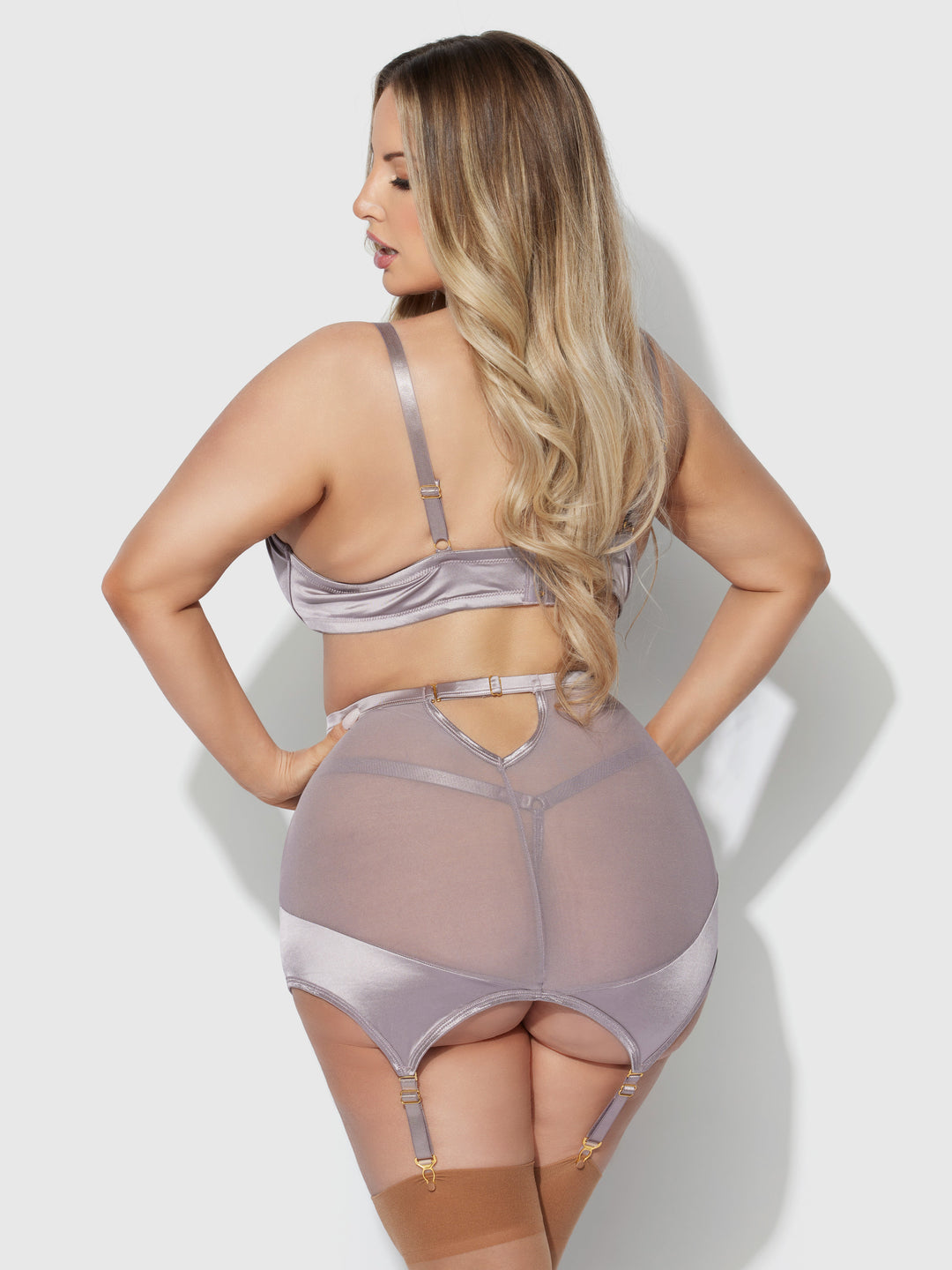 Raquel Mesh &amp; Silky Micro Bra, Garter Skirt &amp; G-String Set from Love It Curvy