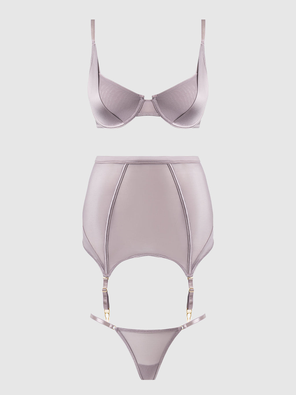 Raquel Mesh & Silky Micro Bra, Garter Skirt & G-String Set from Love It Curvy