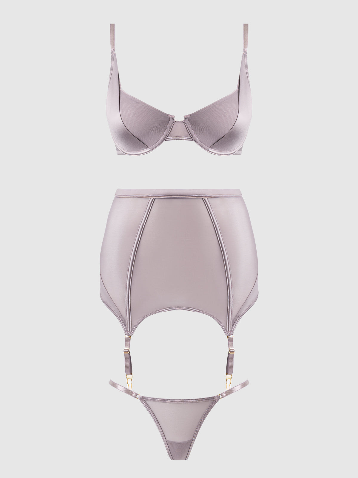 Raquel Mesh & Silky Micro Bra, Garter Skirt & G-String Set from Love It Curvy