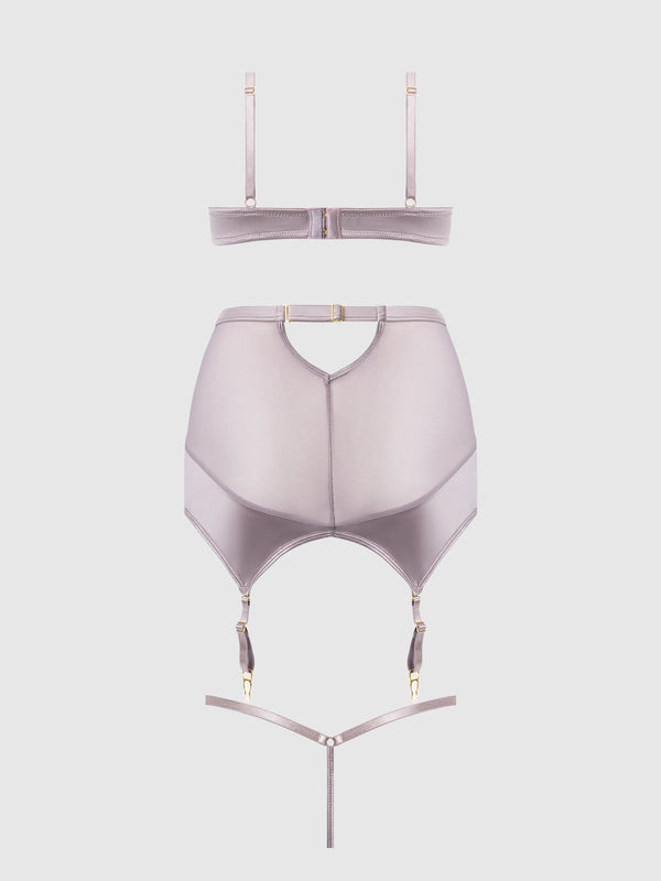 Raquel Mesh & Silky Micro Bra, Garter Skirt & G-String Set from Love It Curvy