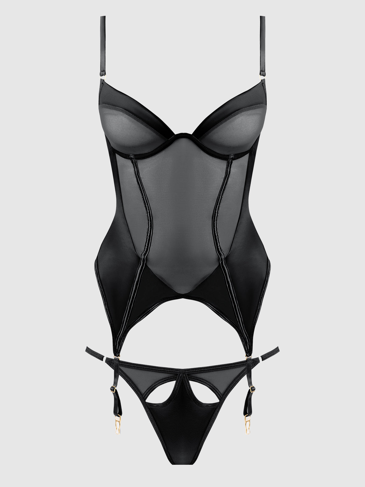 Raquel Mesh & Silky Micro Underwire Bustier & Backless Tanga Set | Love It Curvy Secondary image