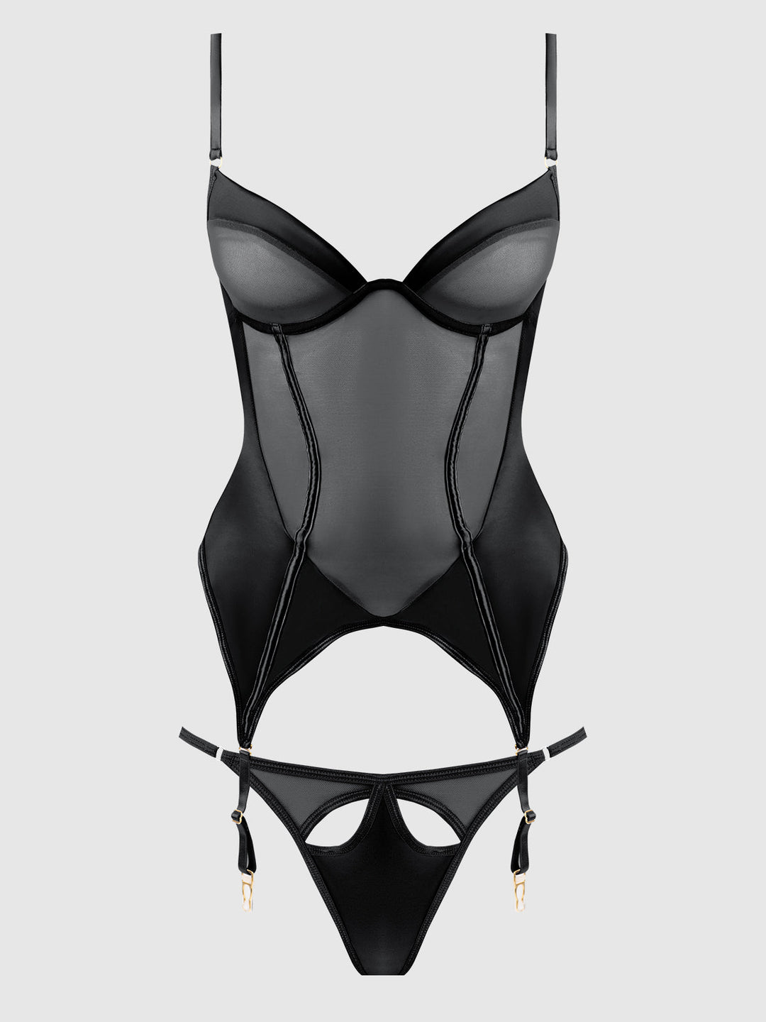 Raquel Mesh &amp; Silky Micro Underwire Bustier &amp; Backless Tanga Set from Love It Curvy