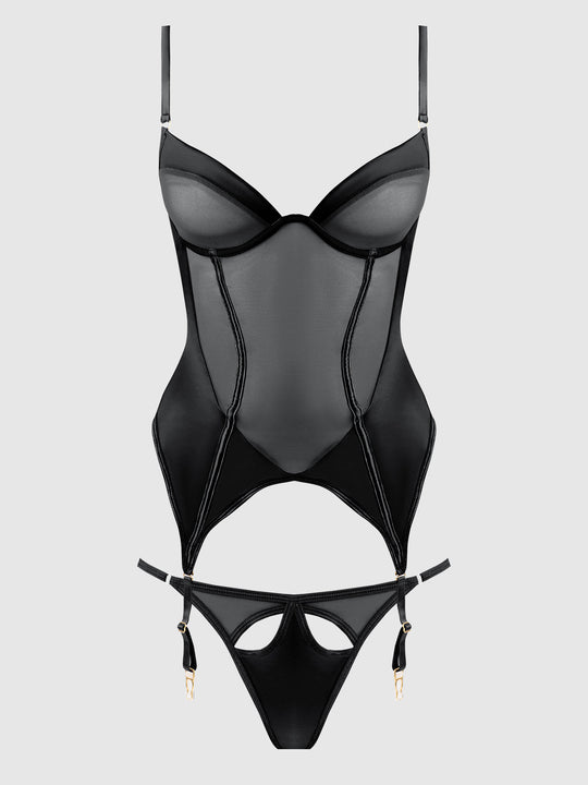 Raquel Mesh & Silky Micro Underwire Bustier & Backless Tanga Set from Love It Curvy