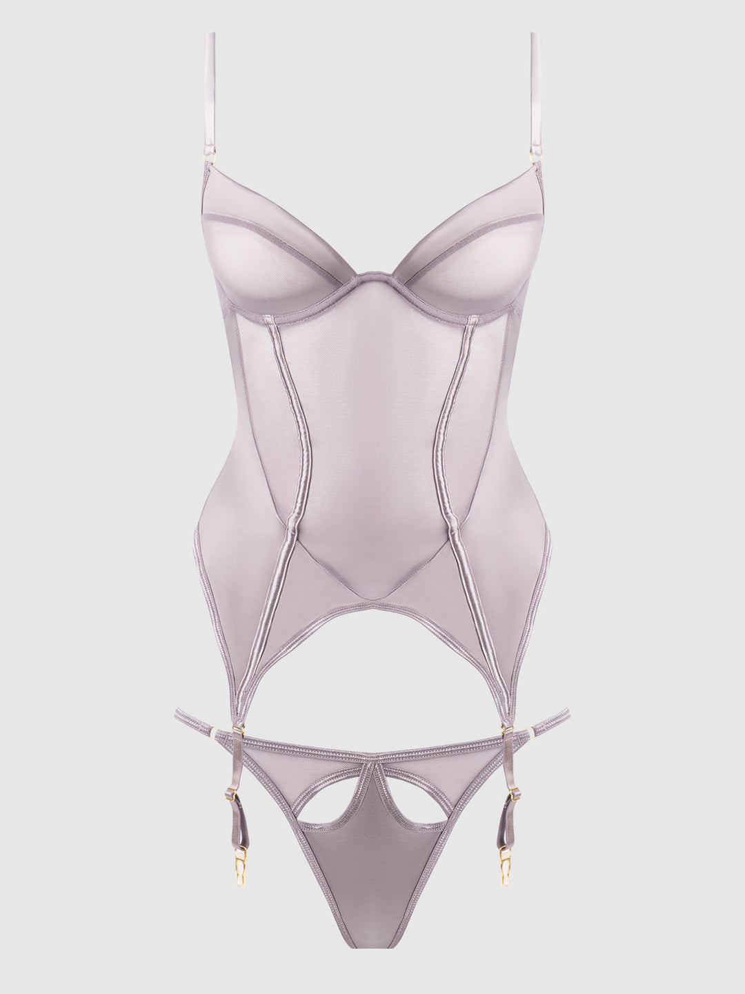 Raquel Mesh &amp; Silky Micro Underwire Bustier &amp; Backless Tanga Set from Love It Curvy