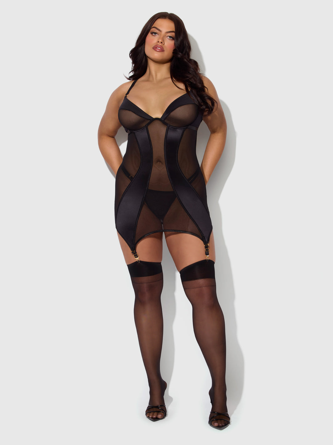 Raquel Mesh &amp; Silky Micro Underwire Chemise &amp; G-String Set from Love It Curvy