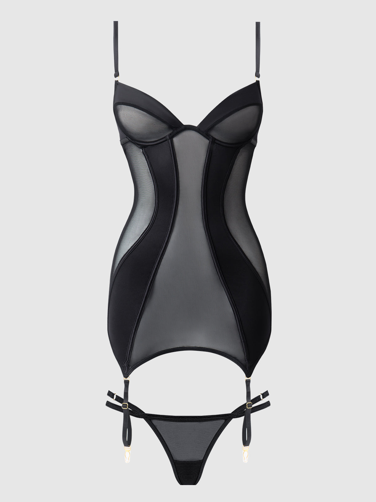 Raquel Mesh & Silky Micro Underwire Chemise & G-String Set | Love It Curvy Secondary image