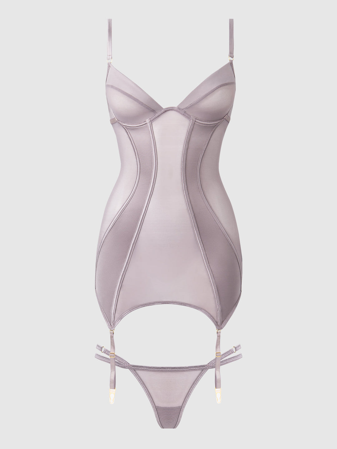 Raquel Mesh &amp; Silky Micro Underwire Chemise &amp; G-String Set from Love It Curvy