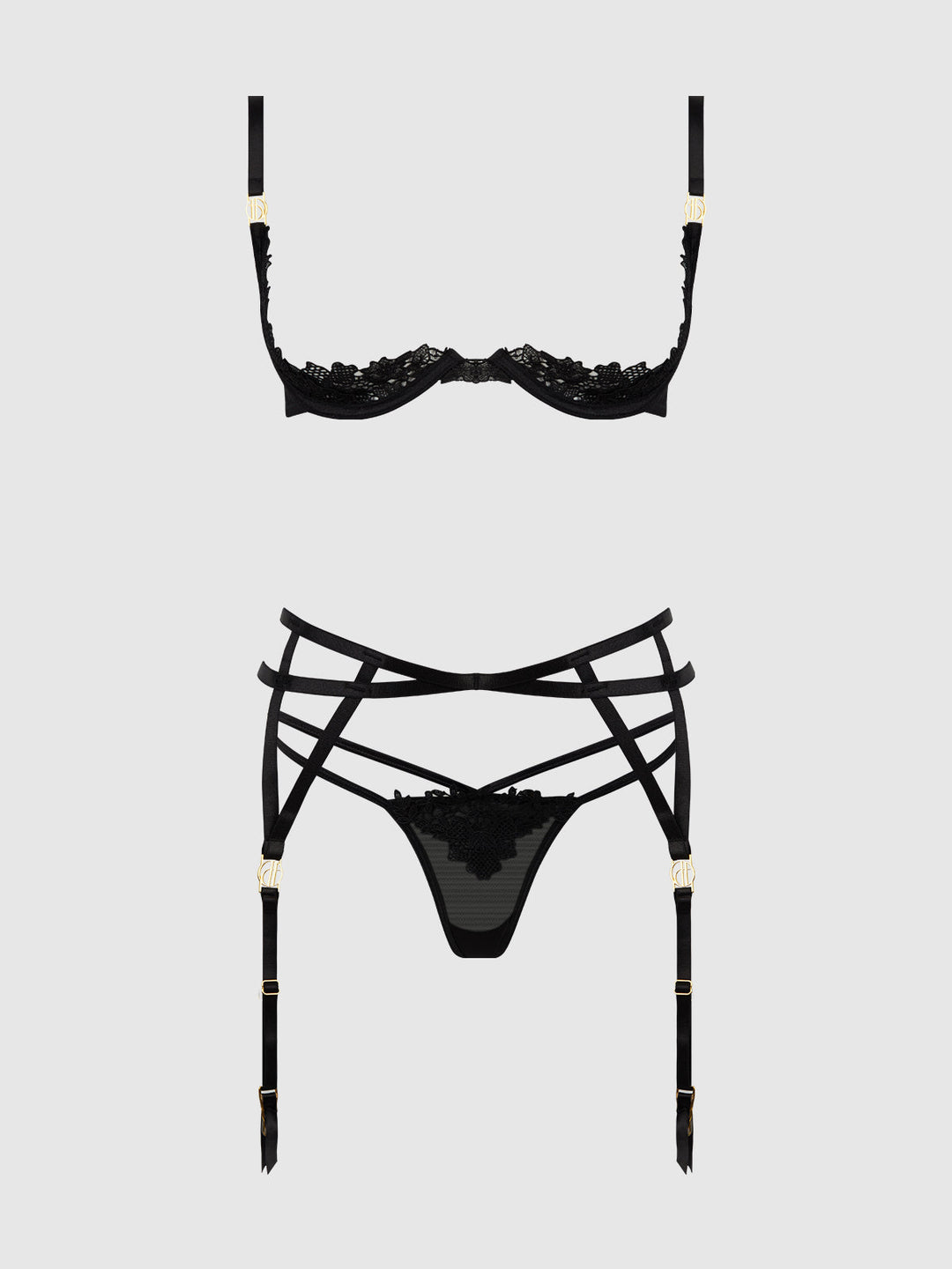 Ashley Alexiss Lace Open Cup Bra, G-String &amp; Garter Set from Love It Curvy