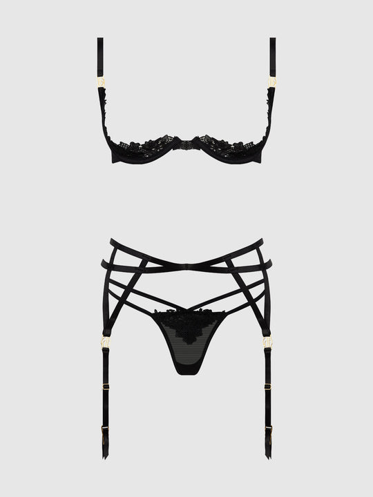 Ashley Alexiss Lace Open Cup Bra, G-String & Garter Set from Love It Curvy