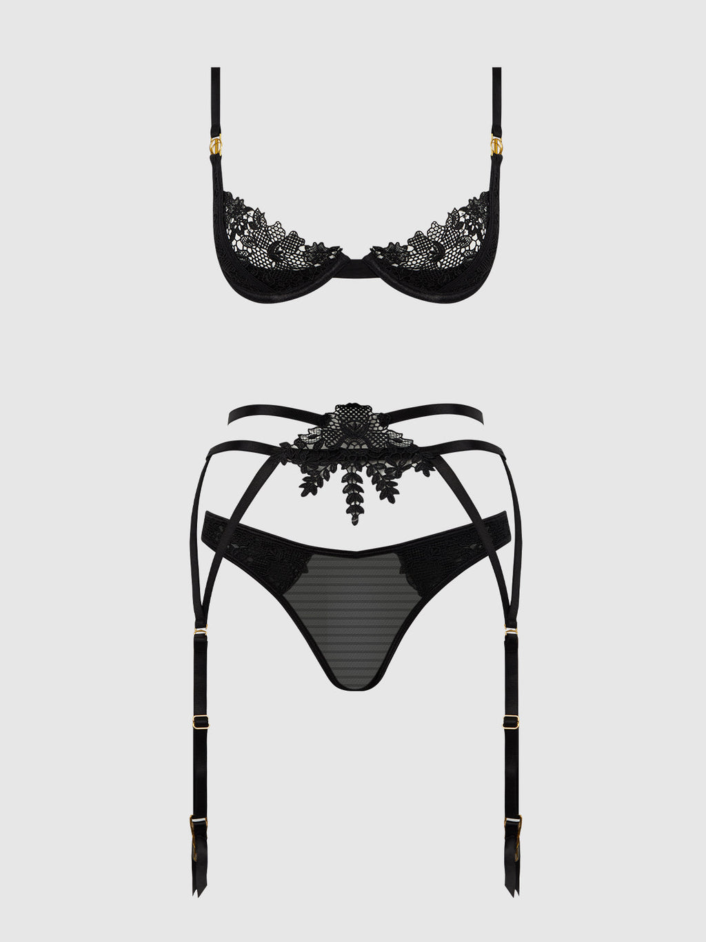 Ashley Alexiss Lace Demi Bra, Bikini & Garter Set from Love It Curvy