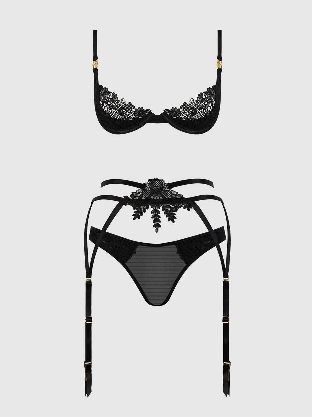Ashley Alexiss Lace Demi Bra, Bikini &amp; Garter Set from Love It Curvy