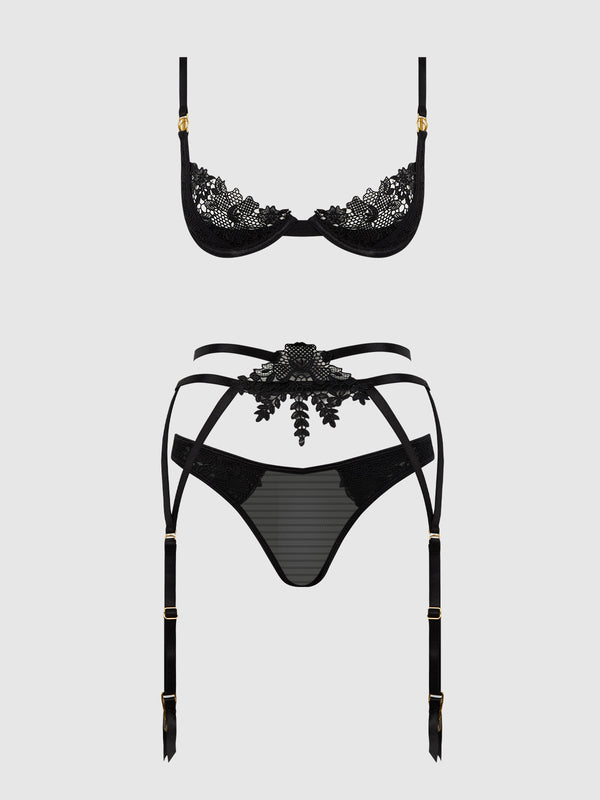 Ashley Alexiss Lace Demi Bra, Bikini & Garter Set from Love It Curvy