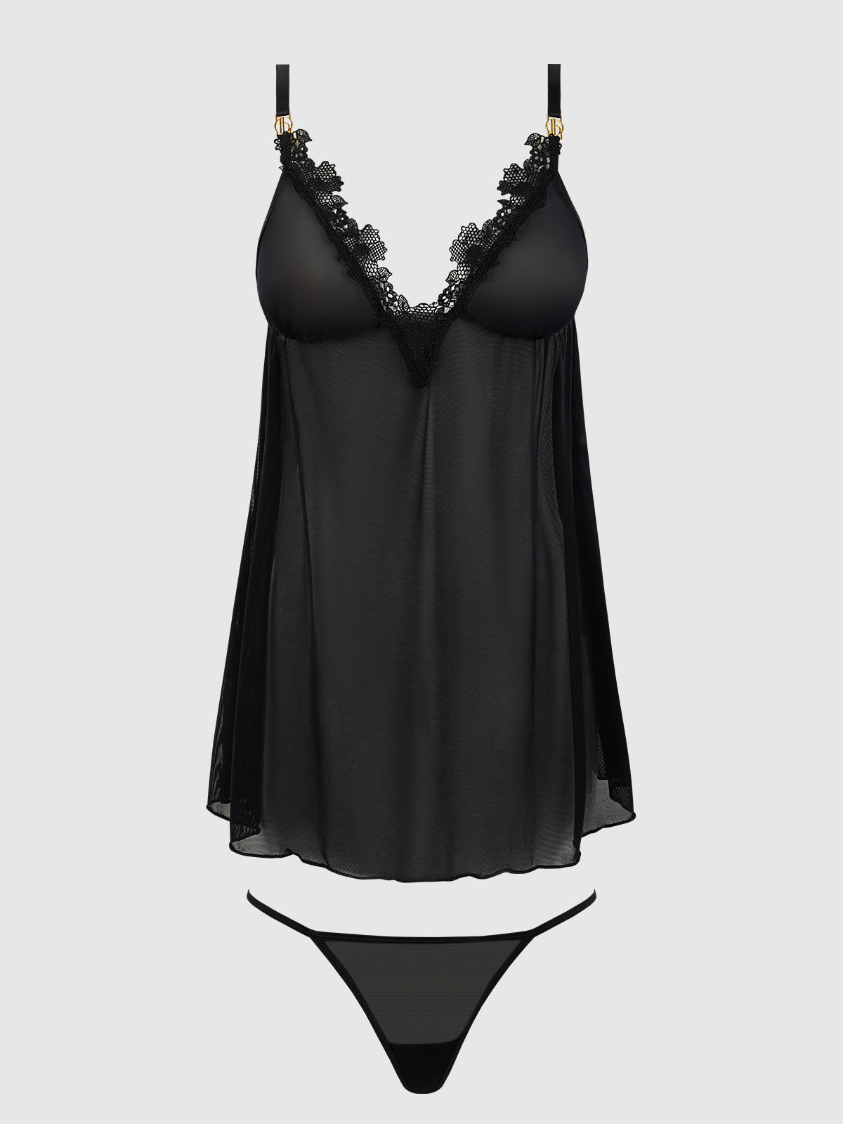Ashley Alexiss Lace & Mesh Babydoll & G-String Set | Love It Curvy Secondary image