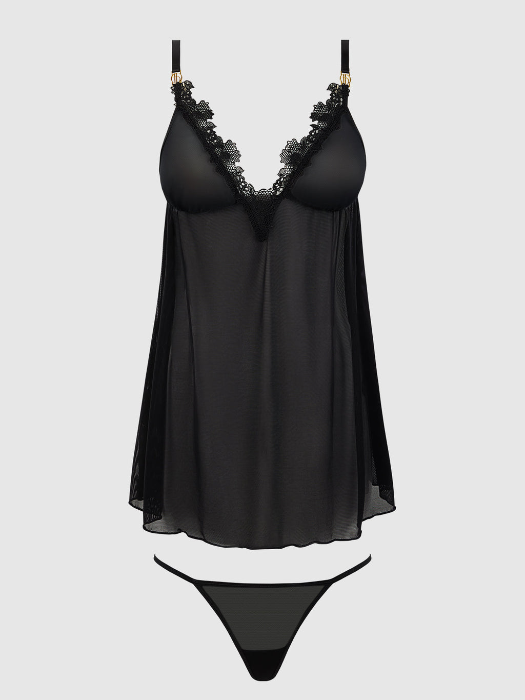 Ashley Alexiss Lace & Mesh Babydoll & G-String Set from Love It Curvy