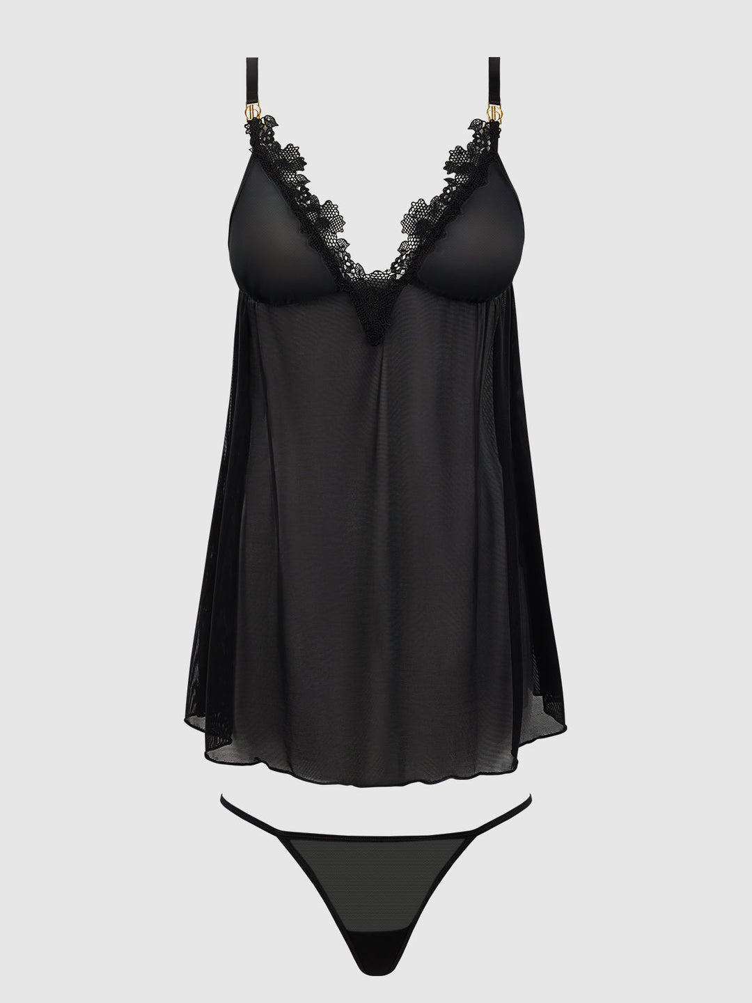 Ashley Alexiss Lace &amp; Mesh Babydoll &amp; G-String Set from Love It Curvy