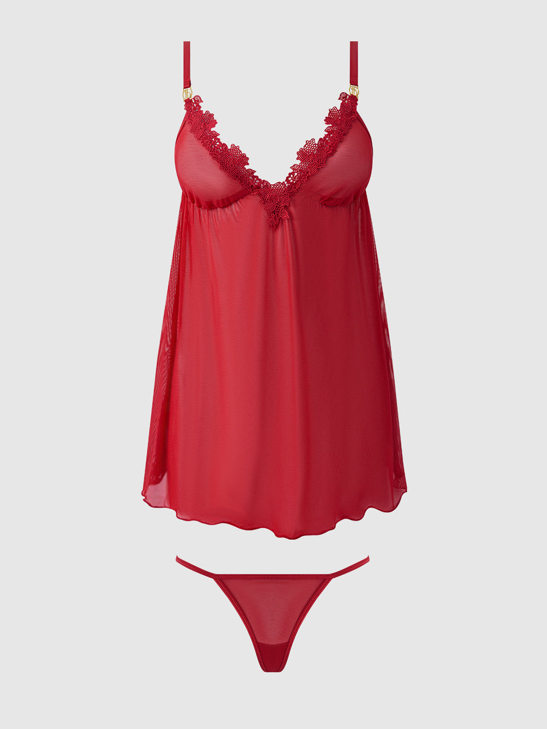 Ashley Alexiss Lace &amp; Mesh Babydoll &amp; G-String Set from Love It Curvy