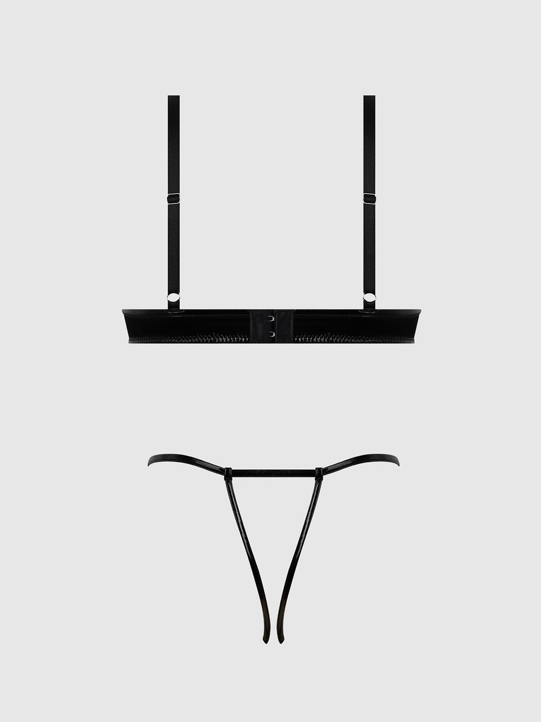 Trinity Patent Bra &amp; Lace Up Crotchless Panty Set from Love It Curvy