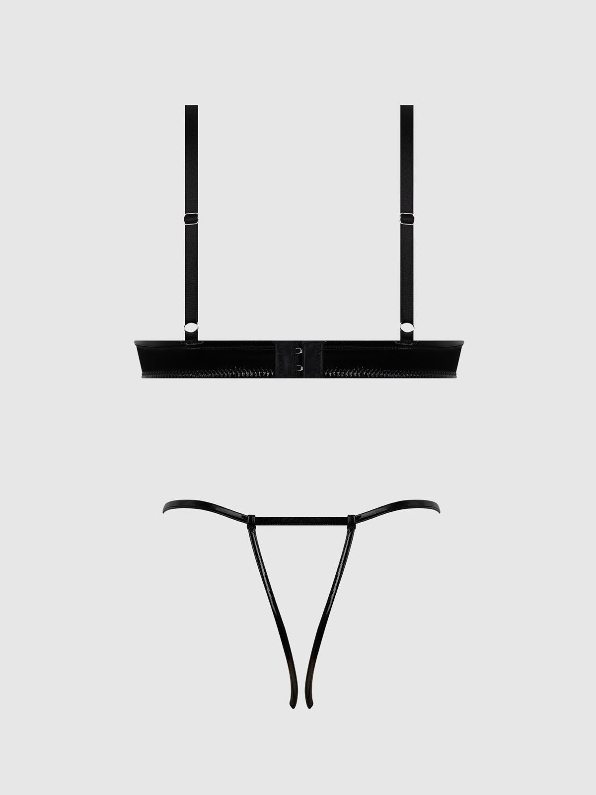 Trinity Patent Bra & Lace Up Crotchless Panty Set from Love It Curvy