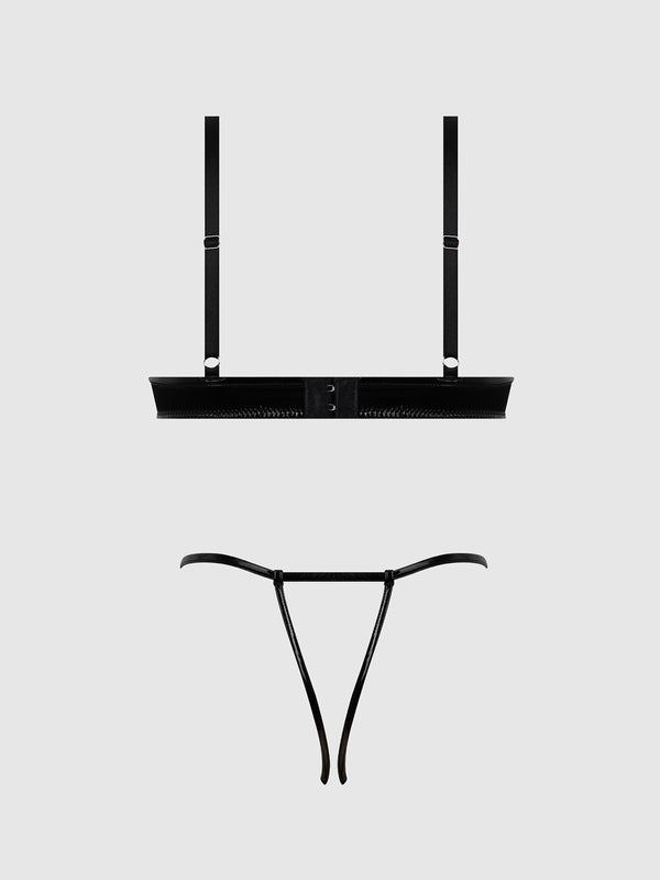 Trinity Patent Bra & Lace Up Crotchless Panty Set from Love It Curvy